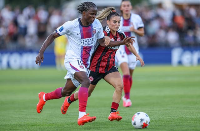 GER, Frankfurt, Eintracht Frankfurt vs. Paris Saint-Germain, UEFA Women s Champions League, soccer, UEFA, 2026–2027 season, Stadion am Brentanobad, 3rd qualifying round, first leg (pictured, from left): Merveille Kanjinga, Paris Saint-Germain Women s Team 19, Ereleta Memeti, Eintracht Frankfurt Women’s Team, No. 7. DFB and DFL regulations prohibit any use of photographs as image sequences and or quasi-video. August 26, 2026 Copyright: HMBxMedia HendrikxHamelau