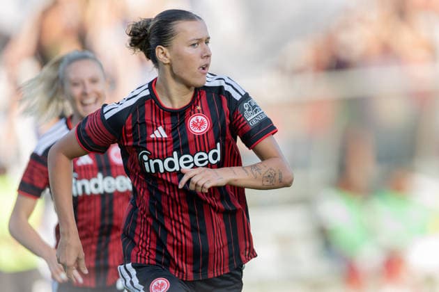 Eintracht Frankfurt vs. Paris Saint-Germain, UEFA Women s Champions League: Larissa Mühlhaus of Eintracht Frankfurt, 47, celebrates after scoring the 1-0 goal in the UEFA Women s Champions League match between Eintracht Frankfurt and Paris Saint-Germain on August 26, 2026, at the Stadion am Brentanobad in Frankfurt am Main, Frankfurt am Main, Hesse, Germany; Stadion am Brentanobad