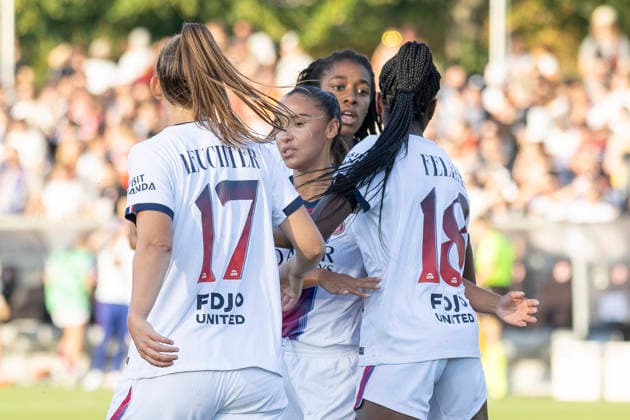 UWCL Qualifier: Eintracht Frankfurt vs. Paris Saint-Germain, August 26, 2026: Naomie Feller (Paris Saint-Germain, PSG 18) scored the goal to tie the game at 1–1, while Sakina Karchaoui (Paris Saint-Germain, PSG 7) and Anais Ebayilin (Paris Saint-Germain, PSG 26) also played, Eintracht Frankfurt vs. Paris Saint-Germain, Frankfurt, Stadion am Brentanobad, August 26, 2026 Copyright: xBEAUTIFULxSPORTS Gawlikx