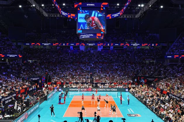 Turkiye v Germany - CEV EuroVolley 2026 ISTANBUL, TURKIYE - AUGUST 26: Players in action during the CEV EuroVolley 2026 Women Group A match between Turkiye and Germany at Sinan Erdem Sports Hall, on August 26, 2026, in Istanbul, Turkiye. Esra Bilgin Anadolu Istanbul Turkey. Editorial use only. Please get in touch for any other usage.  Copyright: x2026xAnadoluxEsraxBilginx