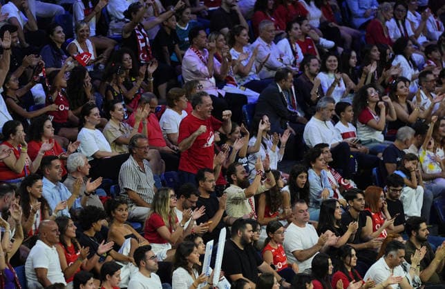 Turkiye v Germany - CEV EuroVolley 2026 ISTANBUL, TURKIYE - AUGUST 26: Fans support their team during the CEV EuroVolley 2026 Women Group A match between Turkiye and Germany at Sinan Erdem Sports Hall, on August 26, 2026, in Istanbul, Turkiye. Esra Bilgin Anadolu Istanbul Turkey. Editorial use only. Please get in touch for any other usage.  Copyright: x2026xAnadoluxEsraxBilginx