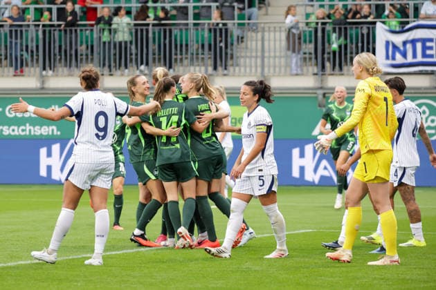August 26, 2026, xgrfx, Soccer, UEFA WCL Qualifying Round 3, VfL Wolfsburg vs. Inter Milan, Camilla Küver scores the 2-0 goal for VfL Wolfsburg, Wolfsburg