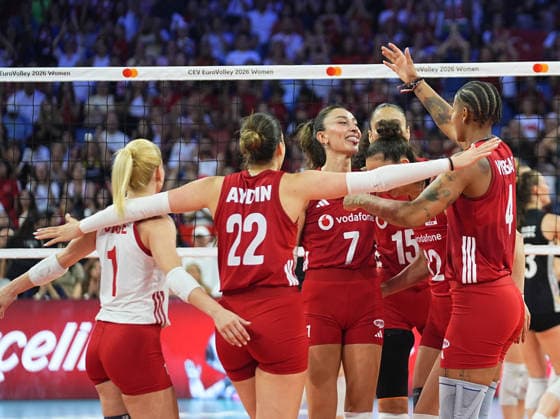 Turkiye v Germany - CEV EuroVolley 2026 ISTANBUL, TURKIYE - AUGUST 26: Players of Turkiye celebrate after a point during the CEV EuroVolley 2026 Women Group A match between Turkiye and Germany at Sinan Erdem Dome in Istanbul, Turkiye on August 26, 2026. Esra Bilgin Anadolu Istanbul Turkey. Editorial use only. Please get in touch for any other usage.  Copyright: x2026xAnadoluxEsraxBilginx