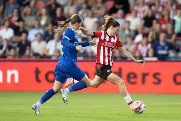 EINDHOVEN , 26-08-2026 , de Herdgang Stadium , Champions League women , knockout phase match 1 of 2 , season 2026 2027 , PSV - HB Koge , picture shows PSV women player Liz Rijsbergen misses chance on 1-1 PSV - HB Koge (women)  x206068535x Copyright: