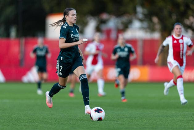 UEFA Women s Champions League: Ajax Vrouwen v Real Madrid Women AMSTERDAM, NETHERLANDS - AUGUST 26: Lotte Keukelaar of Real Madrid during the UEFA Women s Champions League match between Ajax Vrouwen and Real Madrid Women at Sportpark De Toekomst on August 26, 2026 in Amsterdam, Netherlands. Amsterdam Sportpark De Toekomst Netherlands Content not available for redistribution in The Netherlands directly or indirectly through any third parties. Copyright: xMarcelxvanxPlateringenx