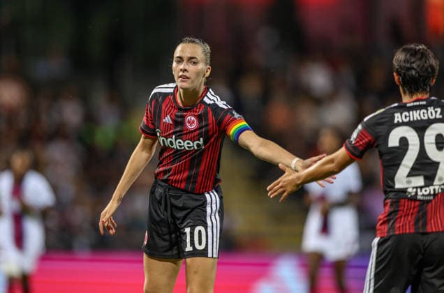 GER, Frankfurt, Eintracht Frankfurt vs. Paris Saint-Germain, UEFA Women’s Champions League, Soccer, UEFA, 2026–2027 season, Stadion am Brentanobad, 3rd Qualifying Round, First Leg: Photo by Laura Freigang, Eintracht Frankfurt Women’s Team, 10 after the game. DFB and DFL regulations prohibit any use of photographs as image sequences and or quasi-video. August 26, 2026 Copyright: HMBxMedia HendrikxHamelau