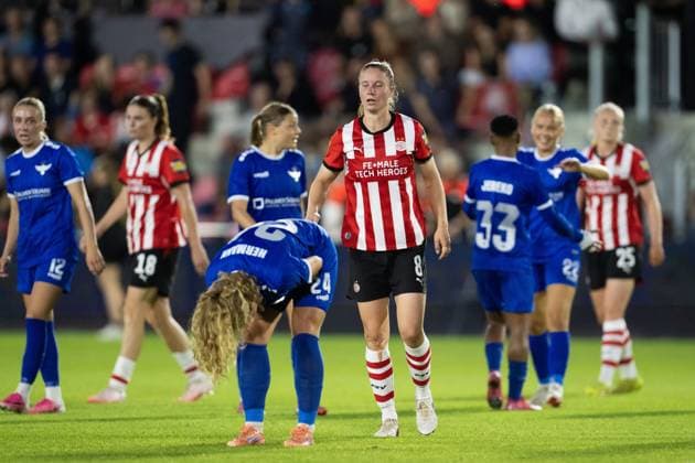 EINDHOVEN , 26-08-2026 , de Herdgang Stadium , Champions League women , knockout phase match 1 of 2 , season 2026 2027 , PSV - HB Koge , picture shows PSV women player Sisca Folkertsma after the match PSV - HB Koge (women) (0-1) PSV - HB Koge (women)  x206069325x Copyright: