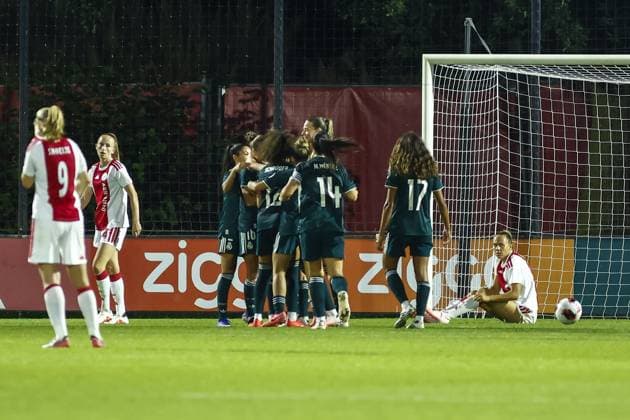 AMSTERDAM , 26-08-2026, Sportcomplex De Toekomst , Champions League Women , football , Third qualifying round 1st leg season 2026 2027 , match between Ajax and Real Madrid (women) , picture shows Real Madrid player Janou Levels scores 0-2 for Real Madrid Ajax - Real Madrid (women)  x206069331x Copyright: