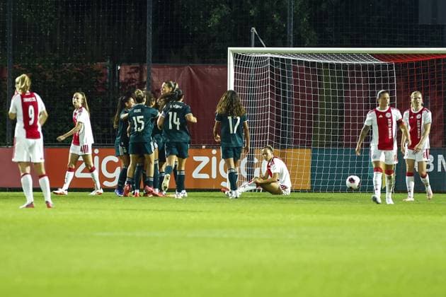 AMSTERDAM , 26-08-2026, Sportcomplex De Toekomst , Champions League Women , football , Third qualifying round 1st leg season 2026 2027 , match between Ajax and Real Madrid (women) , picture shows Real Madrid player Janou Levels scores 0-2 for Real Madrid Ajax - Real Madrid (women)  x206069333x Copyright: