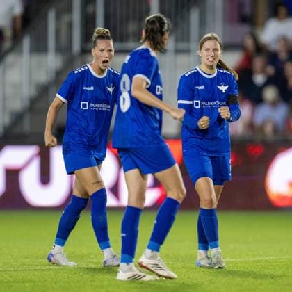 EINDHOVEN , 26-08-2026 , de Herdgang Stadium , Champions League women , knockout phase match 1 of 2 , season 2026 2027 , PSV - HB Koge , picture shows HB Koge players celebrate the victory over PSV (0-1) PSV - HB Koge (women)  x206069359x Copyright:
