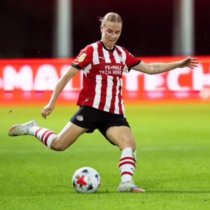 EINDHOVEN , 26-08-2026 , de Herdgang Stadium , Champions League women , knockout phase match 1 of 2 , season 2026 2027 , PSV - HB Koge , picture shows PSV women player Sara Thrige PSV - HB Koge (women)  x206069421x Copyright: