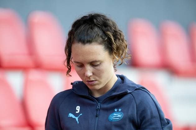 EINDHOVEN , 26-08-2026 , de Herdgang Stadium , Champions League women , knockout phase match 1 of 2 , season 2026 2027 , PSV - HB Koge , picture shows PSV women player Fenna Kalma had to watch the match due to an injury PSV - HB Koge (women)  x206069864x Copyright: