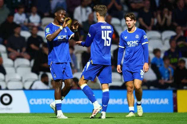 Thierno Barry of Everton scores to make it 0-1 and celebrates Preston North End v Everton, EFL Carabao Cup, Second Round, Football, Deepdale, Preston, UK - 26 Aug 2026Preston Deepdale United Kingdom EDITORIAL USE ONLY No use with unauthorised audio, video, data, fixture lists, club league logos or live services. Online in-match use limited to 120 images, no video emulation. No use in betting, games or single club league player publications.  Copyright: xPaulxCurrie Shutterstockx 17115055ay