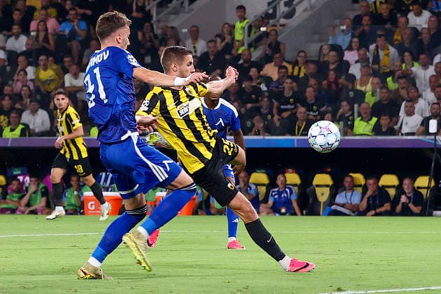AEK Athens v PFC Levski Sofia UEFA Champions League Barnabás Varga of AEK Athens takes a shot scoring AEK s second goal during the UEFA Champions League Play-Off Second Leg match at AEK Arena, Athens 26 08 2026 UK Newspapers OUT Copyright: xYannisxHalasx FIL-23829-0031