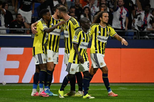 Football : Olympique Lyonnais v Fenerbahce SK - UEFA Champions League, Play-offs - 26 08 2026 VEDAT Muriqi of Fenerbahce SK scoring goal during the UEFA Champions League, Play-offs, second leg football match between Olympique Lyonnais and Fenerbahce SK at Groupama Stadium Decines Charpieu Lyon France on August 26 2026 LYONFrance  Copyright: xMouradxAllilix