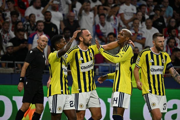 Football : Olympique Lyonnais v Fenerbahce SK - UEFA Champions League, Play-offs - 26 08 2026 VEDAT Muriqi of Fenerbahce SK scoring goal during the UEFA Champions League, Play-offs, second leg football match between Olympique Lyonnais and Fenerbahce SK at Groupama Stadium Decines Charpieu Lyon France on August 26 2026 LYONFrance  Copyright: xMouradxAllilix