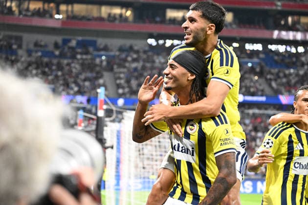 Football : Olympique Lyonnais v Fenerbahce SK - UEFA Champions League, Play-offs - 26 08 2026 ARCHIE Brown of Fenerbahce SK scoring goal during the UEFA Champions League, Play-offs, second leg football match between Olympique Lyonnais and Fenerbahce SK at Groupama Stadium Decines Charpieu Lyon France on August 26 2026 LYONFrance  Copyright: xMouradxAllilix