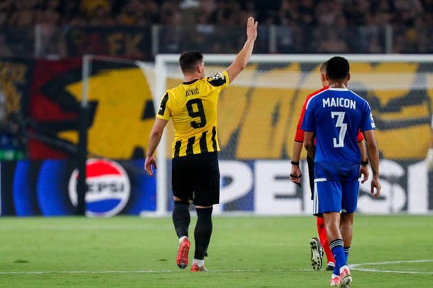 AEK Athens v PFC Levski Sofia UEFA Champions League Luka Jovic of AEK Athens celebrates scoring a goal during the UEFA Champions League Play-Off Second Leg match at AEK Arena, Athens 26 08 2026 UK Newspapers OUT Copyright: xYannisxHalasx FIL-23829-0050