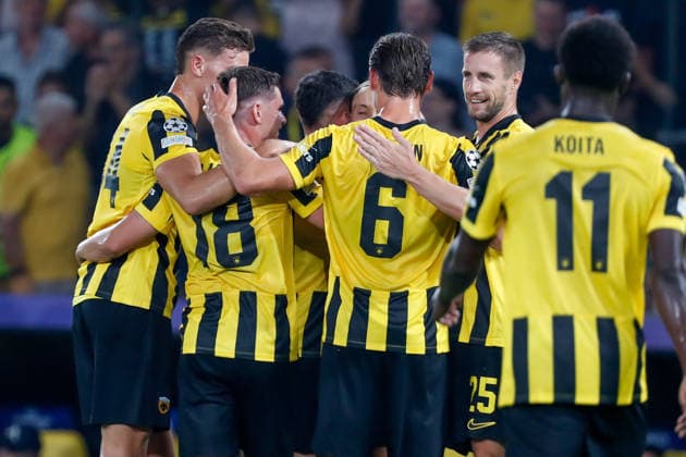 AEK Athens v PFC Levski Sofia UEFA Champions League Barnabás Varga of AEK Athens celebrates his second goal of the match during the UEFA Champions League Play-Off Second Leg match at AEK Arena, Athens 26 08 2026 UK Newspapers OUT Copyright: xYannisxHalasx FIL-23829-0057