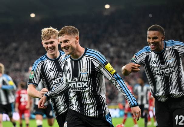 Harvey Barnes of Newcastle United scores their second goal Newcastle United v West Bromwich Albion, EFL Carabao Cup, Second Round, Football, St James Park, Newcastle, UK - 26 Aug 2026Newcastle St James Park United Kingdom EDITORIAL USE ONLY No use with unauthorised audio, video, data, fixture lists, club league logos or live services. Online in-match use limited to 120 images, no video emulation. No use in betting, games or single club league player publications.  Copyright: xRichardxLee Shutterstockx 17115059ax