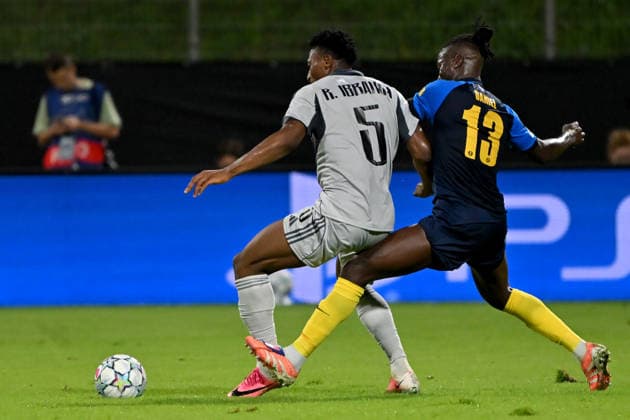 CELJE; SLOVENIA , AUGUST 26: Rahim Ibrahim of Slovan Bratislava (L) in action against Papa Daniel of Celje (R) during the UEFA Champions League Play-offs 2nd leg match between Celje (Slovenia) and Slovan Bratislava (Slovakia) at Stadion Celje, Celje on August 26, 2026 in Celje, Slovenia. (Photo by Igor Kupljenik Sports Press Photo). Copyright: xIgorxKupljenikx xSPPx Sportspressphoto_SPR216415