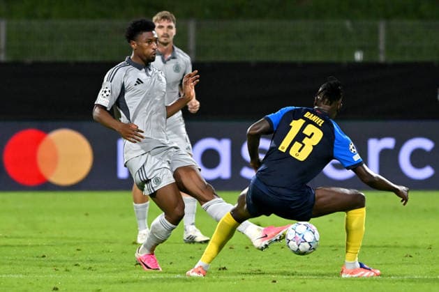 CELJE; SLOVENIA , AUGUST 26: Suleiman Camara of Slovan Bratislava (L) in action against Papa Daniel of Celje (R) during the UEFA Champions League Play-offs 2nd leg match between Celje (Slovenia) and Slovan Bratislava (Slovakia) at Stadion Celje, Celje on August 26, 2026 in Celje, Slovenia. (Photo by Igor Kupljenik Sports Press Photo). Copyright: xIgorxKupljenikx xSPPx Sportspressphoto_SPR216417