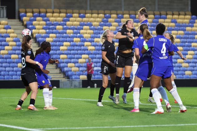 Chelsea gegen Real Sociedad Frauen, 26. August 2026, London, UEFA-Frauen-Champions-League, dritte Qualifikationsrunde, Hinspiel: Chelsea gegen Real Sociedad Frauen – Veerle Buurman von Chelsea erzielt das zweite Tor. Foto: Charlotte Wilson. Abseits. London, Großbritannien  Copyright: xCharlottexWilsonx xOffsidexOffside