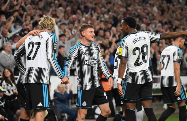 Harvey Barnes of Newcastle United scores their second goal Newcastle United v West Bromwich Albion, EFL Carabao Cup, Second Round, Football, St James Park, Newcastle, UK - 26 Aug 2026Newcastle St James Park United Kingdom EDITORIAL USE ONLY No use with unauthorised audio, video, data, fixture lists, club league logos or live services. Online in-match use limited to 120 images, no video emulation. No use in betting, games or single club league player publications.  Copyright: xRichardxLee Shutterstockx 17115059bb