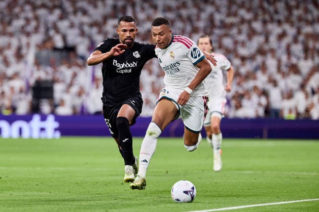 August 26, 2026, Madrid, Madrid, Spain: Kylian Mbappe of Real Madrid CF and Yangel Herrera of Real Sociedad during La Liga football match between Real Madrid CF and Real Sociedad at Santiago Bernabeu Stadium in Madrid, Spain, August 26, 2026 Soccer 2026: Real Madrid CF Vs Real Sociedad  - ZUMAa206 20260826_zsp_a206_068 Copyright: xRubenxAlbarranx