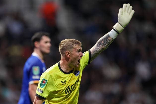 26th August 2026; Deepdale, Preston, England; Carabao Cup Football, Preston North End versus Everton; Jordan Pickford of Everton shouts instructions AidanxHunter