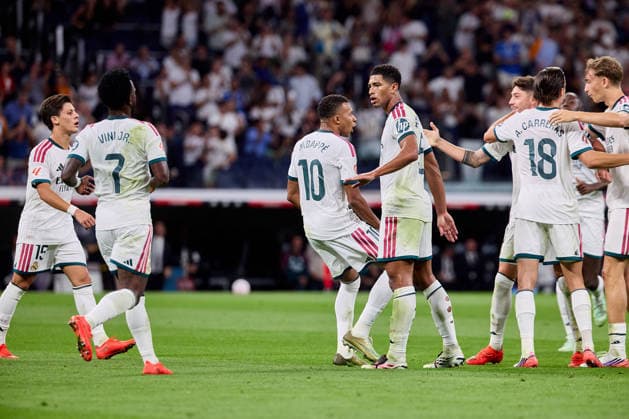 August 26, 2026, Madrid, Madrid, Spain: Kylian Mbappe of Real Madrid CF celebrates with his teammates after scoring a goal during La Liga football match between Real Madrid CF and Real Sociedad at Santiago Bernabeu Stadium in Madrid, Spain, August 26, 2026 Soccer 2026: Real Madrid CF Vs Real Sociedad  - ZUMAa206 20260826_zsp_a206_079 Copyright: xRubenxAlbarranx