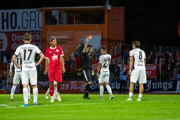 Yellow-Red Card for Former GFC Player Lukas Lämmel (SVB, No. 8 GER), Soccer, Men s, Northeast Regional League, 2026–2027 Season, Greifswalder FC vs. SV Babelsberg 03, Final Score 2–1