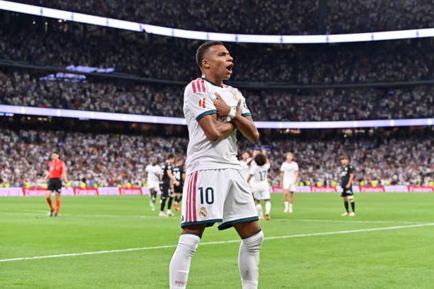 August 26, 2026, Madrid, Madrid, Spain: 10 KYLIAN MBAPPE of Real Madrid CF celebrates a goal during the match on the second matchday of the 2026 27 National League First Division Championship between REAL MADRID C.F. and REAL SOCIEDAD, played at the Bernabo u Stadium on August 26, 2026, in Madrid, Spain. REAL MADRID C.F. Vs. REAL SOCIEDAD - 2026 27 National League First Division Championship (08 26 26)  - ZUMAc312 20260826_zsp_c312_142 Copyright: xOscarxManuelxSanchezx