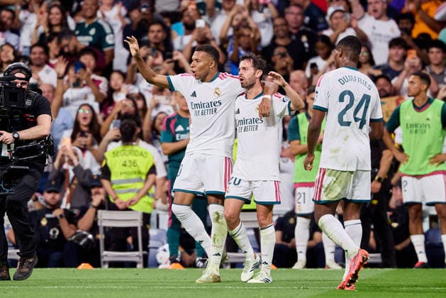 August 26, 2026, Madrid, Madrid, Spain: Kylian Mbappe of Real Madrid CF celebrates with his teammates after scoring a goal during La Liga football match between Real Madrid CF and Real Sociedad at Santiago Bernabeu Stadium in Madrid, Spain, August 26, 2026 Soccer 2026: Real Madrid CF Vs Real Sociedad  - ZUMAa206 20260826_zsp_a206_110 Copyright: xRubenxAlbarranx