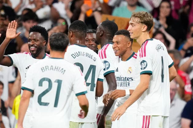 Real Madrid v Real Sociedad - LaLiga EA Sports 2026 27 Kylian Mbappe centre-forward of Real Madrid and France celebrates after scoring his sides third goal during the LaLiga EA Sports 2026 27 match between Real Madrid and Real Sociedad at Estadio Santiago Bernabeu on August 26, 2026 in Madrid, Spain. Madrid Spain  Copyright: xJosexBretonx originalFilename:bretonhernandez-realmadr260826_npmKY.jpg