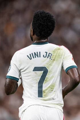 MADRID, SPAIN - AUGUST 26: Vinicius Junior s of Real Madrid jersey during the LaLiga EA Sports football match between Real Madrid and Real Sociedad at Estadio Santiago Bernabeu on August 26, 2026 in Madrid, Spain. (Photo by Ricardo Nogueira Sports Press Photo) Copyright: xRicardoxNogueira SportsxPressxPhotox Sportspressphoto_SPR216483