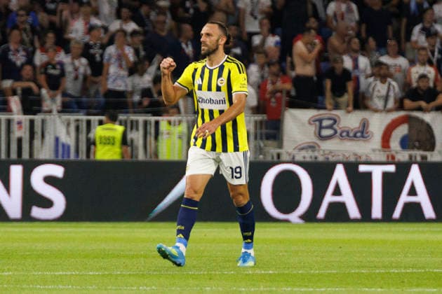 Vedat Muriqi seen celebrating after goal during UEFA Champions League play off qualifying game between teams of Olympique Lyon and Fenerbahce SK (Quentin Montiel-Font Ball Raw Images) DÃ cines-Charpieu Groupama Stadium France Copyright: xQuentinxMontiel-Fontx quentinmontielfont_lyon_fenerbahce_2627-7