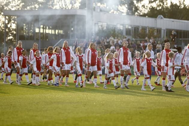 AMSTERDAM , 26-08-2026, Sportcomplex De Toekomst , Champions League Women , football , Third qualifying round 1st leg season 2026 2027 , match between Ajax and Real Madrid (women) , picture shows Ajax line up Ajax - Real Madrid (women)  x206072766x Copyright: