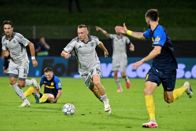 CELJE; SLOVENIA , AUGUST 26: Nino Marcelli of Slovan Bratislava (C) in action and assistant to score during the UEFA Champions League Play-offs 2nd leg match between Celje (Slovenia) and Slovan Bratislava (Slovakia) at Stadion Celje, Celje on August 26, 2026 in Celje, Slovenia. (Photo by Igor Kupljenik Sports Press Photo). Copyright: xIgorxKupljenikx xSPPx Sportspressphoto_SPR216509