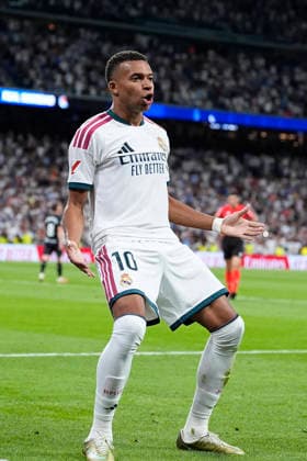 August 26, 2026, Madrid, Madrid, Spain: Kylian Mbappe of Real Madrid CF celebrates after scoring his team s second goal during the Spanish League, LaLiga EA Sports, football match played between Real Madrid and Real Sociedad at Bernabeu stadium on August 26, 2026, in Madrid, Spain. Madrid Spain - ZUMAa181 20260826_zaa_a181_185 Copyright: xOscarxJ.xBarrosox