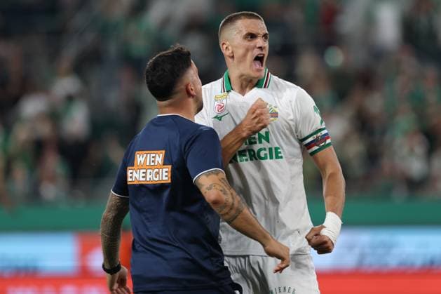 26.August.2026 - SOCCER - 2026 27 UEFA Conference League Play-offs, 2nd Leg, SK Rapid Wien vs Heart of Midlothian FC Nenad Cvetkovic (Rapid Wien) celebrates his team s second goal VIENNA VIENNA, AUSTRIA Allianz Stadion SK Rapid Wien Allianz Stadion AUSTRIA Copyright: xYigitxOermex xPsxImagesxYigitxOermex xPsxImagesx