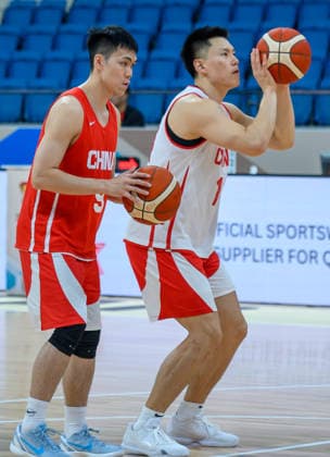 Qatar V China- FIBA Basketball World Cup 2027 Qualifiers Hongquan Li (L) and Mingxuan Hu (R) of Team China attend a training session ahead of the FIBA Basketball World Cup 2027 Asian Qualifiers match against Qatar on August 26, 2026, in Al Wakrah, Qatar. The match is part of the fourth window of the Asian Qualifiers for the FIBA Basketball World Cup 2027. Qatar and China are in Group F. DOHA Qatar Copyright: xNOUSHADx