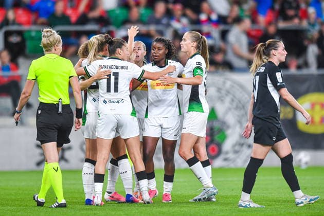 2026.08.26 Sosnowiec Pilka nozna kobiet UEFA Liga Mistrzyn Liga Mistrzow Sezon 2026 2027 Czarni Sosnowiec - Oud-Heverlee Leuven N z Isa Dekker, Alice Bosteels, Kadhiya de Ceuster, Julie Biesmans, radosc, radosc po golu, radosc po bramce Foto Marcin Bulanda PressFocus 2026.08.26 Sosnowiec Football Women UEFA Champions League Qualifying Round Season 2026 2027 Czarni Sosnowiec - Oud-Heverlee Leuven Isa Dekker, Alice Bosteels, Kadhiya de Ceuster, Julie Biesmans, radosc, radosc po golu, radosc po bramce Credit: Marcin Bulanda PressFocus NEWSPIX.PL --- newspix.pl 