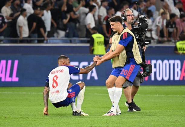 Football : Olympique Lyonnais v Fenerbahce SK - UEFA Champions League, Play-offs - 26 08 2026 Corentin Tolisso on the ground after his team s defeat. the UEFA Champions League, Play-offs, second leg football match between Olympique Lyonnais and Fenerbahce SK at Groupama Stadium Decines Charpieu Lyon France on August 26 2026 LYONFrance  Copyright: xMouradxAllilix