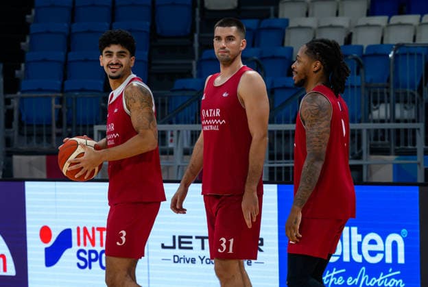 Qatar V China- FIBA Basketball World Cup 2027 Qualifiers Players of Team Qatar attend a training session ahead of the FIBA Basketball World Cup 2027 Asian Qualifiers match against China on August 26, 2026, in Al Wakrah, Qatar. The match is part of the fourth window of the Asian Qualifiers for the FIBA Basketball World Cup 2027. Qatar and China are in Group F. DOHA Qatar Copyright: xNOUSHADx
