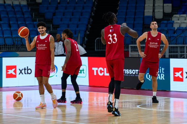 Qatar V China- FIBA Basketball World Cup 2027 Qualifiers Players of Team Qatar attend a training session ahead of the FIBA Basketball World Cup 2027 Asian Qualifiers match against China on August 26, 2026, in Al Wakrah, Qatar. The match is part of the fourth window of the Asian Qualifiers for the FIBA Basketball World Cup 2027. Qatar and China are in Group F. DOHA Qatar Copyright: xNOUSHADx