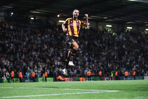 Bradford City v Burnley, Carabao Cup Bradford City midfielder Adam Phillips scores and celebrates the winning penalty in the penalty shoot out during the Bradford City v Burnley Carabao Cup 2nd Round match at the University of Bradford Stadium, Bradford, England on 26 August 2026 Credit: Max Lomas Every Second Media Editorial use only. All images are copyright Every Second Media Limited. No images may be reproduced without prior permission. All rights reserved. Premier League and Football League images are subject to licensing agreements with Football DataCo Limited. see https: www.football-dataco.com Copyright: xIMAGO EveryxSecondxMediax ESM-2120-0006 MaxxLomasx xEveryxSecondxMediax