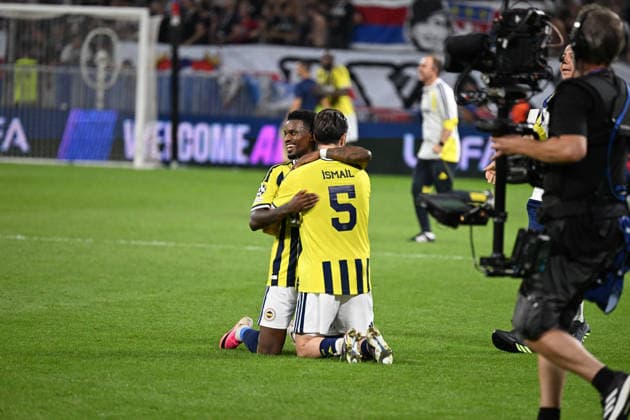 Football : Olympique Lyonnais v Fenerbahce SK - UEFA Champions League, Play-offs - 26 08 2026 Players of FENERBAHCE celebrates after winner the UEFA Champions League, Play-offs, second leg football match between Olympique Lyonnais and Fenerbahce SK at Groupama Stadium Decines Charpieu Lyon France on August 26 2026 LYONFrance  Copyright: xMouradxAllilix