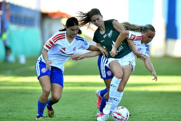 Croatia, Solin, 260826. Stadium NK Solin. UEFA Womens Europa Cup, match ZNK Hajduk - Fortuna Hjorring. In the photo: Signe Carstens, Barbara Zivkovic. Photo: Josko Ponos CROPIX Croatia Copyright: xxJoskoxPonosx hajduk_fortuna40-260826