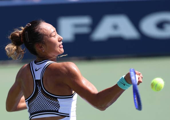 August 26, 2026, New York City, New York, USA: QINWEN ZHENG of China during the match against C, Burel of France in the second round womenÃ¢â‚¬â ¢s qualifying singles of US Open. New York, USA. Zheng 6:1, 7:5. Tennis: US Open - Qinwen Zheng 6:1, 7:5  - ZUMAc278 20260826_zsp_c278_007 Copyright: xMarcinxCholewinskix
